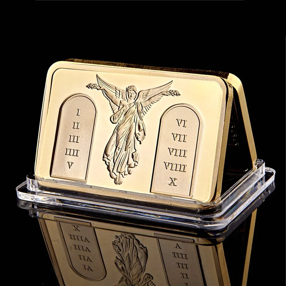 1 uncja złoto plated -plisted Craft Jezus Chrystus Przykazania kulon pamiątki monety dar