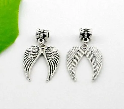 Whole - MIC IN STOCK alloy Angel Wing Heart Beads Charms pendant Dangle Beads Charms Fit European Bracelet276w