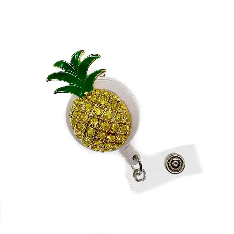 10 stuks veel sleutelhangers intrekbare emaille strass kristal geel fruit ananas vorm badge reelhouder clip medisch voor Decorati302Y