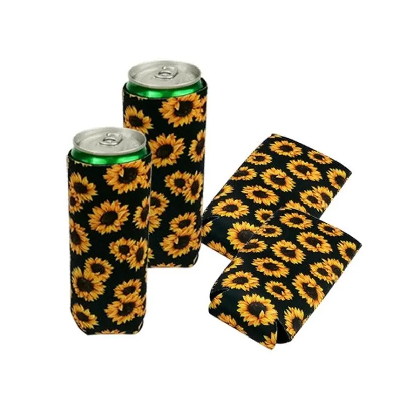 Slim Can Sleeve Neopren Isolator Kühler Baseball kann Wasserflaschenabdeckungen Flaschenkoffer Beutel Leopard Blume 10 Style YW34884462739