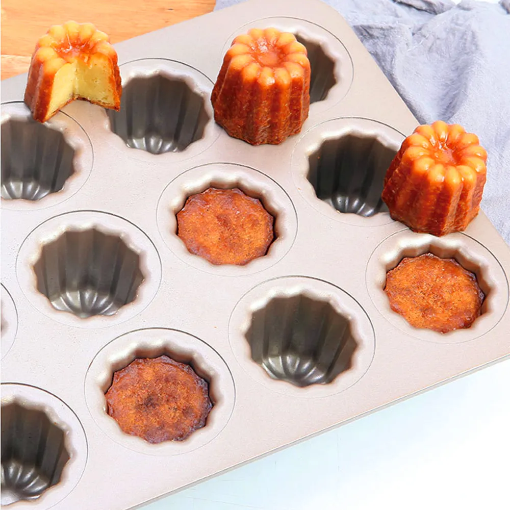 Canele Mold Cake Pan 12-Cavity Non-Stick Cannele Muffin Bakeware Cupcake Pan For Oven Baking For Holiday and Vacations245R