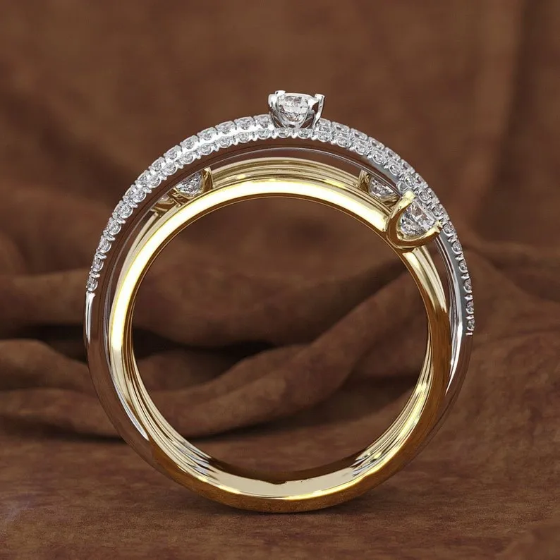 14K 3 Kolory Złoty Diamentowy Pierścień dla kobiet Topaz 1 Carat Kamień Bizuteria Anillos Sliver Jewelry REGAMENT DIMENT Ring Box LY1912138898