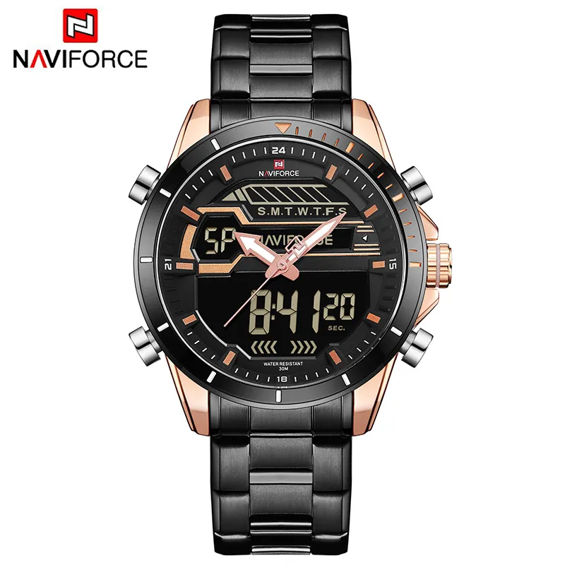 Top Luxe Merk NAVIFORCE Mannen Sport Horloges heren Quartz Digitale LED Klok Mannen Volledig Staal Militaire Waterdichte Pols Wat2972