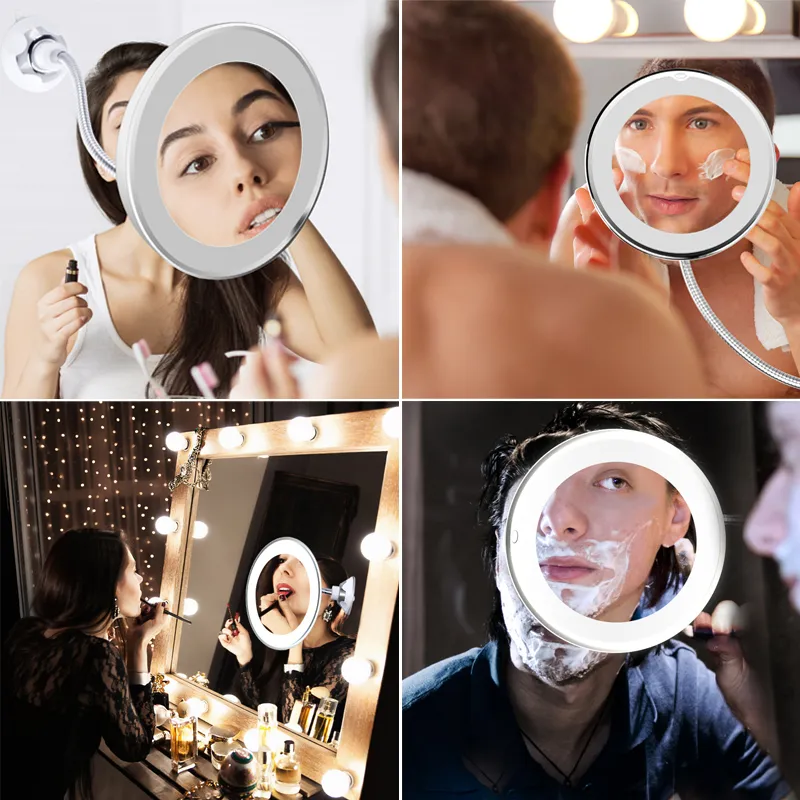 10X Magnifying LED Lighted Mirror Flexible Makeup Vanity Mirror with LED Mirror Light Make up espejo de maquillaje aumento 10X 4