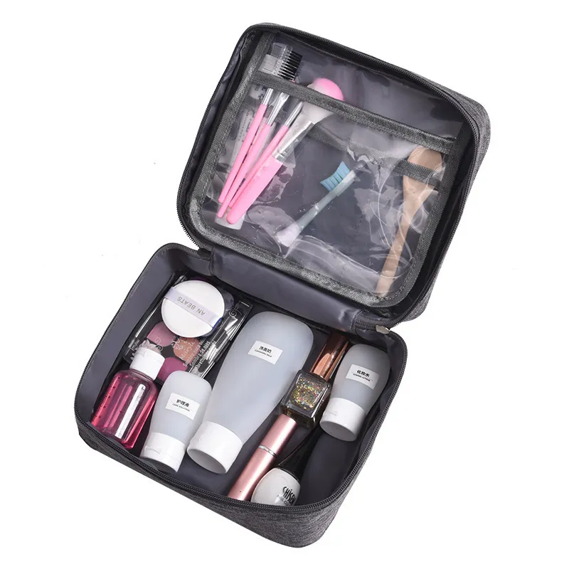 Högkapacitet Kvinnor Makeup Bag toalettväska med blixtlås Portable Travel Bag Women's Cosmetic Pouch med 6 färger Shippin250g