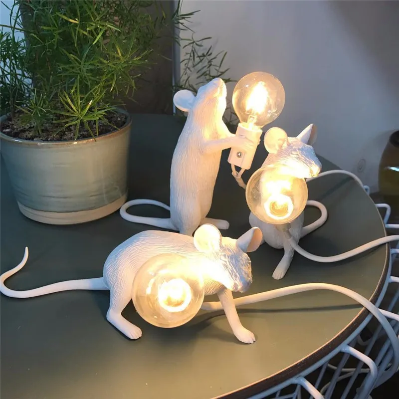 Criativo resina animal rato rato lâmpada de mesa pequeno mini mouse bonito led luzes da noite decoração para casa luzes lâmpada cabeceira ue au eua reino unido 235y