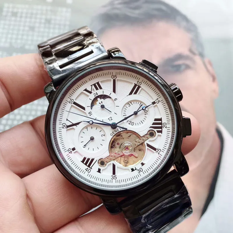 Top marca de moda masculina relógio de ouro rosa banda de aço inoxidável luxo homem relógio mecânico automático fase da lua relógio de pulso masculino para me259r