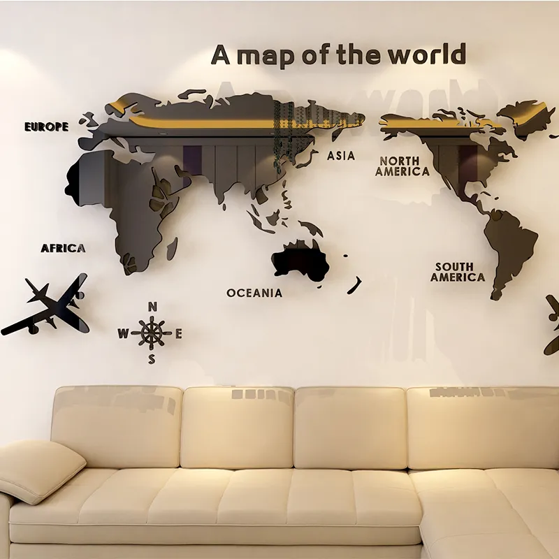 Carte du monde créative Carte acrylique décorative 3D Sticker mural pour le salon Bureau de chambre à coucher 5 tailles DIY HOME Y2001036141253