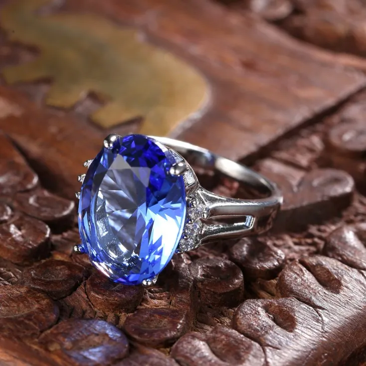 10 stuks LuckyShine Ovale Zwitserse Blauwe Tapaz Edelstenen Kristal Zirconia Ringen 925 Sterling Zilveren Ringen Dames Engagemets Vakantie Gi275z