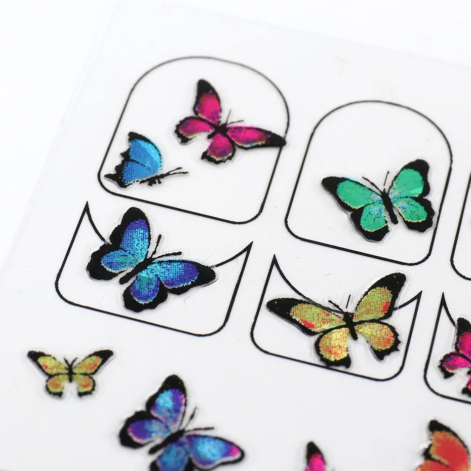 Nagelkunstaufkleber Buntes Schmetterling 3D -Kleberabziehbilder Design DIY Manicure Sliders Wraps Foliendekoration für Nägel La17876618446