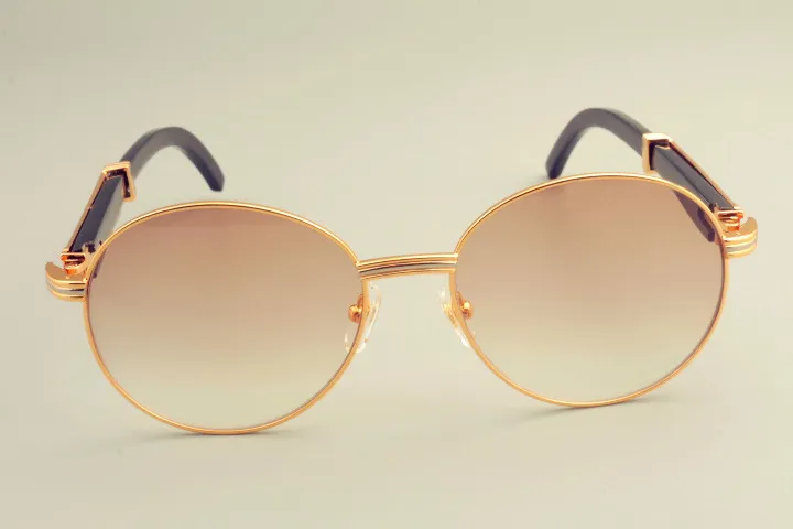 2019 new round frame sunglasses 19900692 sunglasses retro fashion sun visor natural black horns mirror le252D