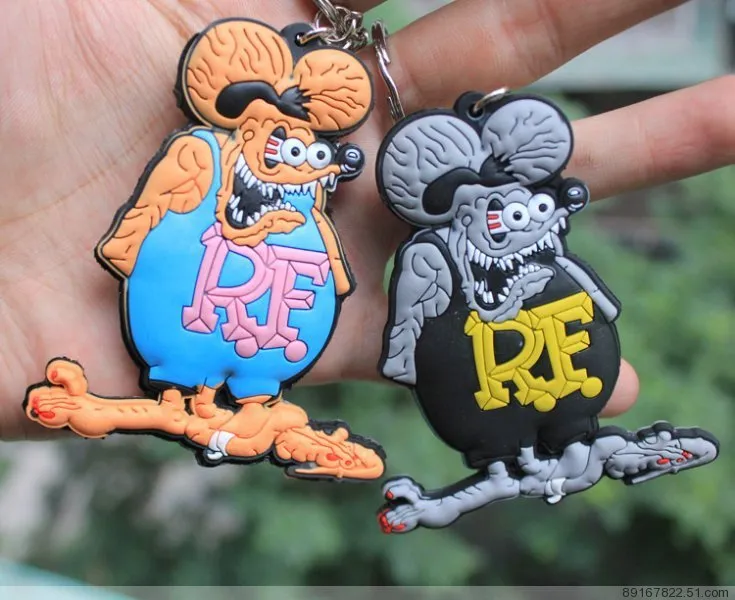 20 Stück RF Ratfink Rat Fink Maus PVC Kunststoff Schlüsselanhänger Schlüsselanhänger für Männer Whole271V