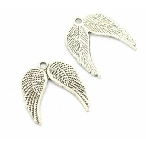 Ancient Silver Alloy Angel Wings Heart Charms Pendants For diy Jewelry Making findings 21x19mm211H