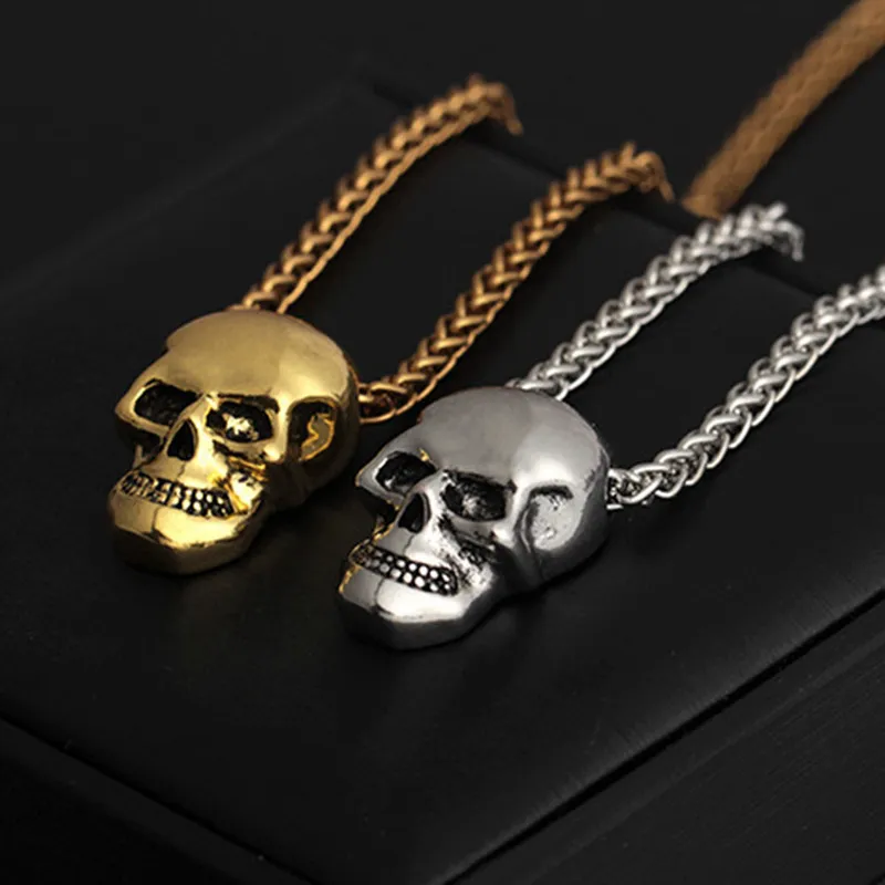 Halloween biżuteria Naszyjnik czaszki ze stali nierdzewnej gotycki łańcuch motocyklowy dla mężczyzn kobiety punkowy prezent złoto czarny sliver Color331W