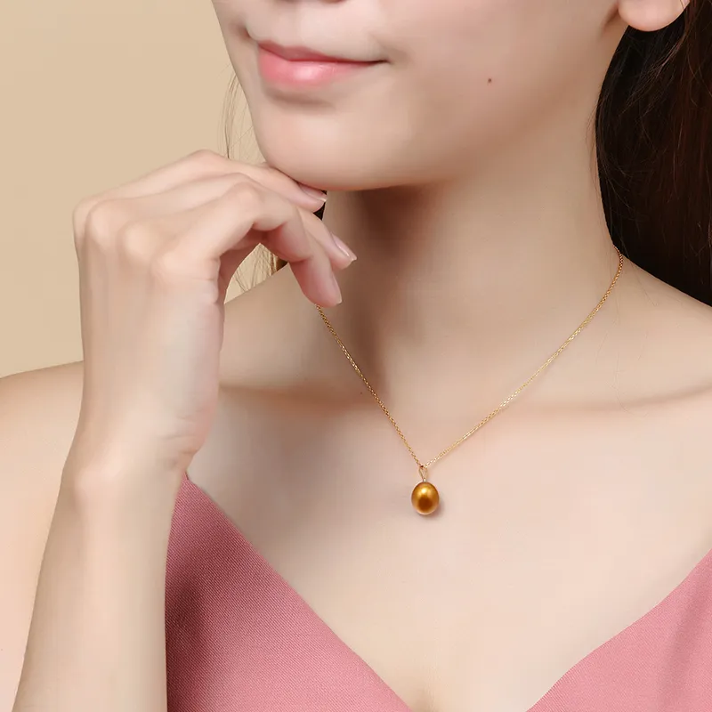 Daimi 8 5-9mm perle d'eau douce couleur marron pendentif collier 18k or jaune pendentif été collier bijoux fins J190718252u