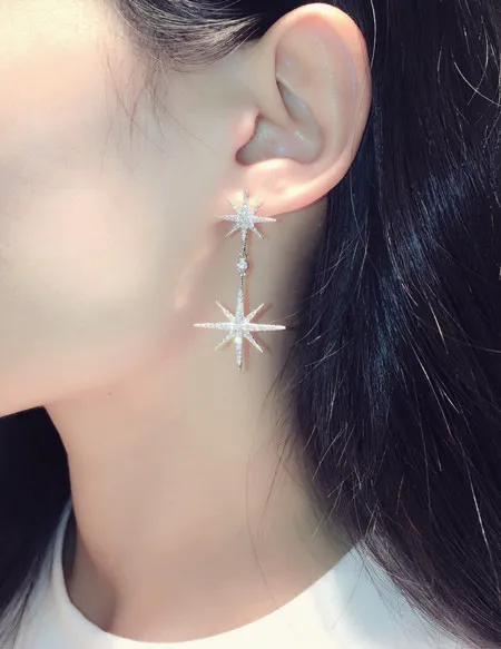 Super glittering fashion luxury designer zircon diamond cute snowflake korean style stud dangle chandelier earrings for woman gi273u