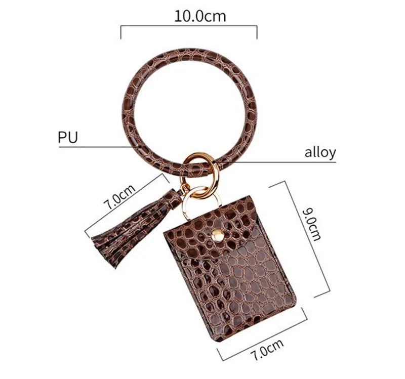 Bracelet Keychain Wallet Leopard PU Leather Tassel Women Card Bag Women Clutch Wristlet Keyring Party Favor14 style DA528