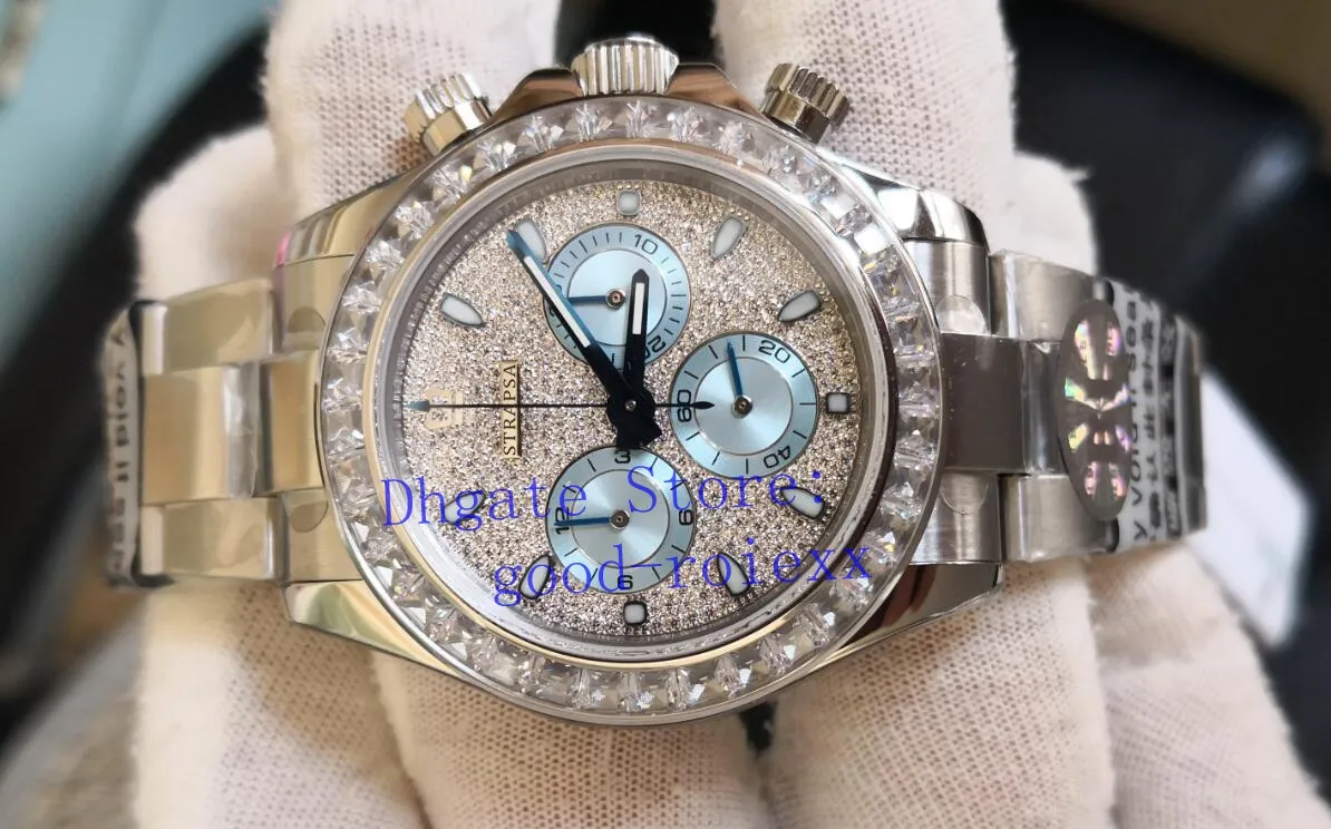 Herenhorloge Automatische Chronograaf Cal 4130 Volledige Pave Diamond Dial Bezel Horloges Heren 116576 Cosmograph Eta Sapphire BLF Watches279A