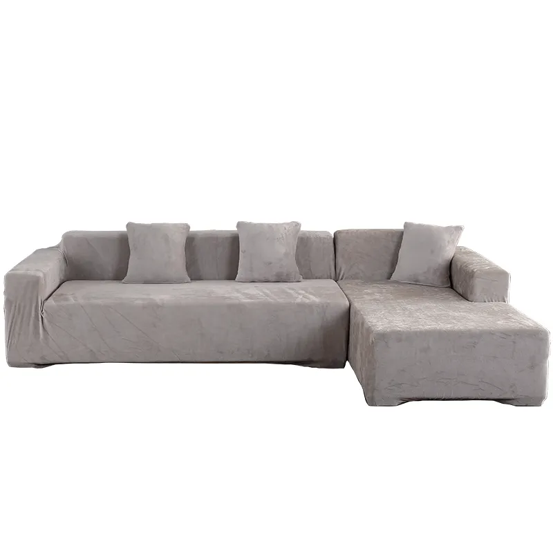 Velvet 2 st -omslag för hörn soffa vardagsrum lformad sofflipcover fodral chaise longue hörn soffa täck elastisk stretch297l