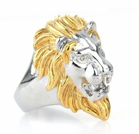 Vintage Jewelry Ganz dominerein Löwenkopf Ring Europa und Amerika Cast Lion King Ring Gold Silber US-Größe 7-152380