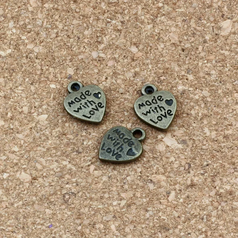 Antique Silver Bronze Made With Love Heart Charm Pendants For Jewelry Making Earrings Necklace And Bracelet A-5282820