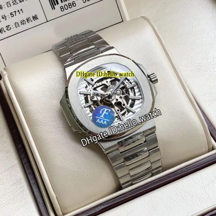Nuevo Sport 5713 1 5711 1A Esqueleto blanco Dial HK 4813 Reloj automático para hombre Bisel de diamante grande Pulsera de acero inoxidable Relojes PPHW 241V