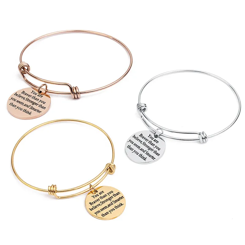 Mayforest, nuevos brazaletes con colgante redondo de acero inoxidable, Color dorado, palabra grabada, Pulseras con dijes de 25mm, Pulseras para Mujer24255496262201