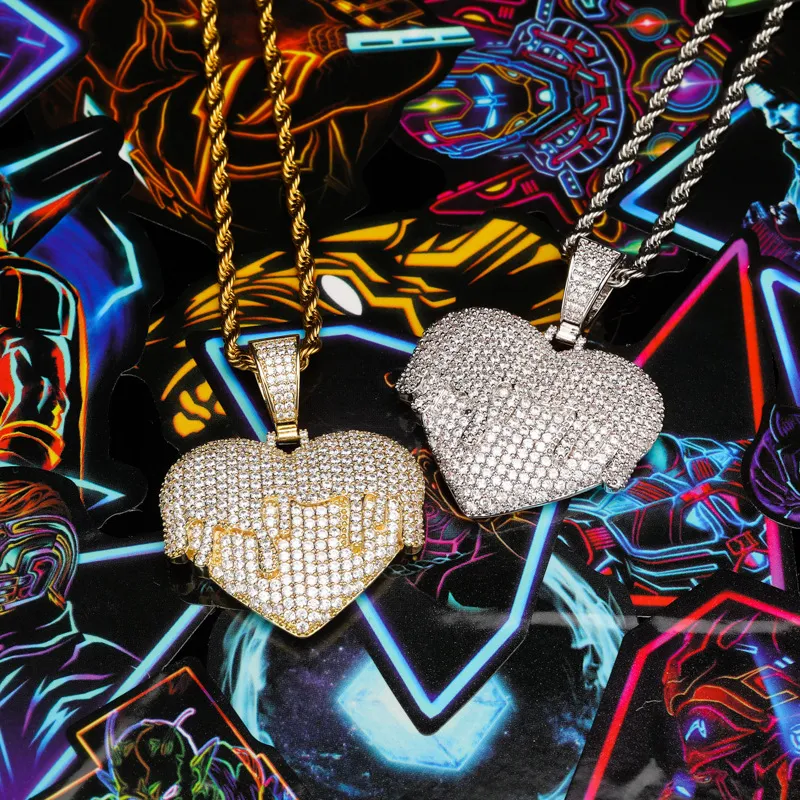 Hip Hip Schmuck Iced Out Anhänger Luxus Designer Halskette Herren Goldkette Anhänger Bling Diamant Herz Charms Rapper Mode Acces240r