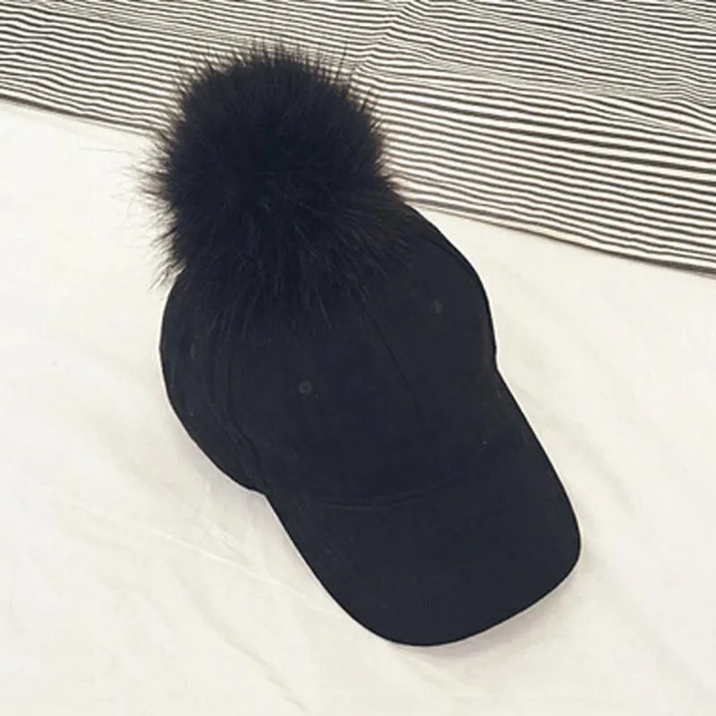 Nuevo estilo mujer falsa pelaje pompom béisbol tapas de béisbol bola de gama de gamuza de gamuza de gamuza de hip-hop gorros265b