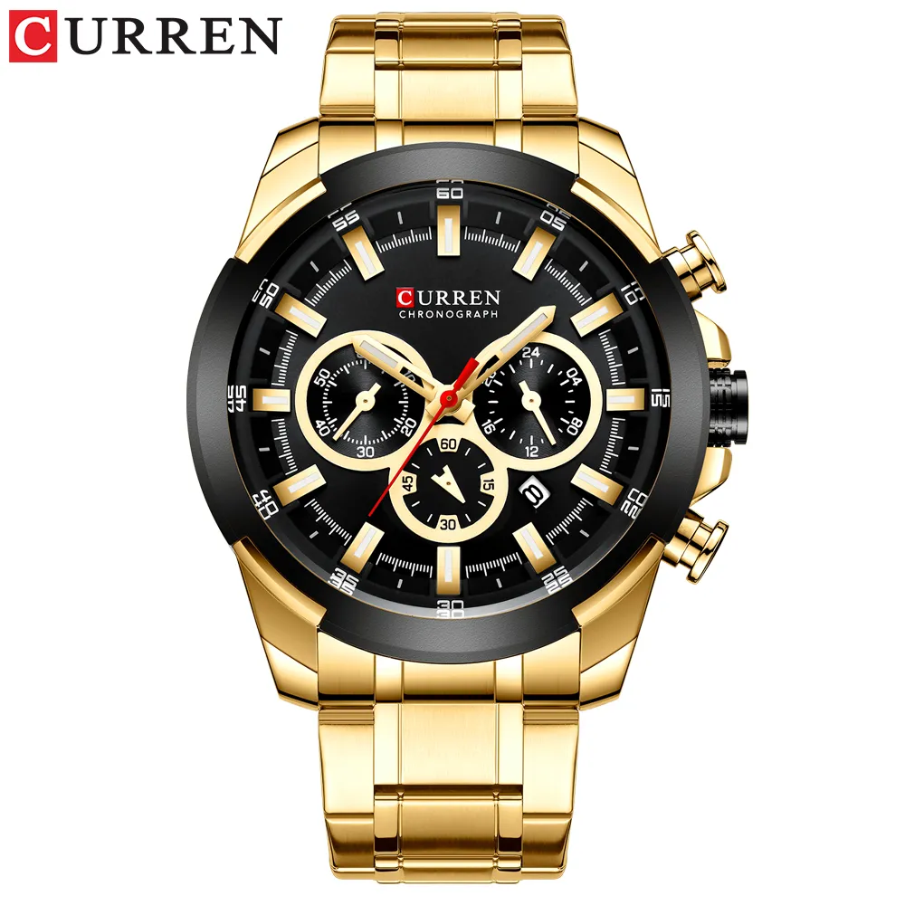 Curren Classic Black Chronograph Watch sportowy kwarcowy zegar daty zegar męski zegarek ze zegarem ze stali nierdzewnej Relogio Masculino201q