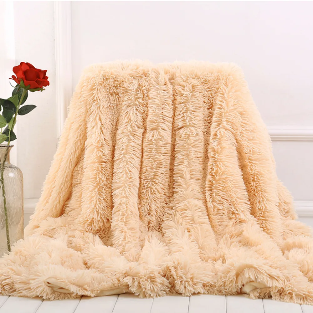 Double-faced Faux Fur Blanket Soft Fluffy Sherpa Throw Blankets for beds cover Shaggy Bedspread plaid fourrure cobertor mantas301r