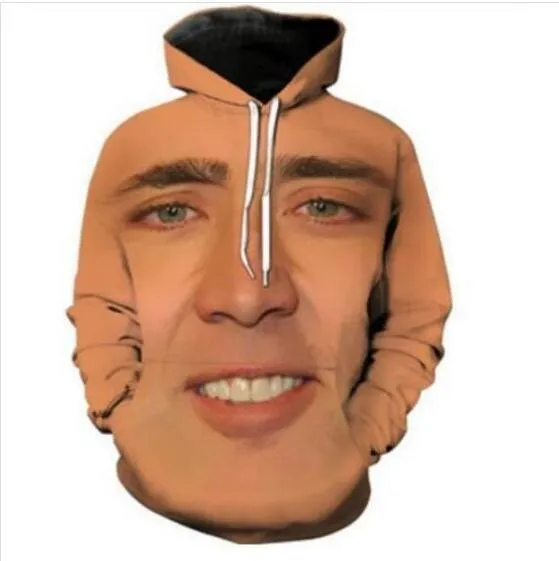 Hot Two Piece Set Män Kvinnor Casual Tracksuits 3D Printing The Giant Blown Up Face of Nicolas Cage Fashion Hoodies Hooded + Pants Sweatshirt