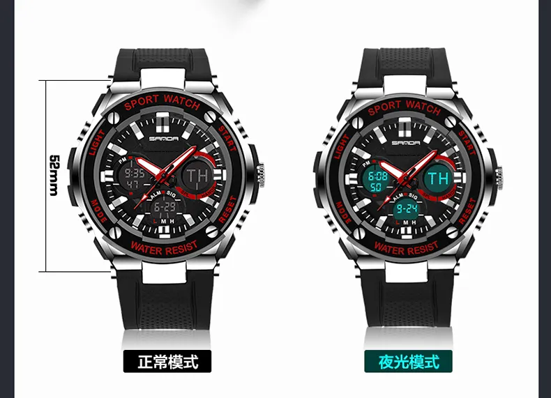 SANDA 733 Sport Watch Men Military Watch Waterproof Top Brand Luxury Date Calendar Digital Quartz Wristwatch relogio masculino LY1267Y