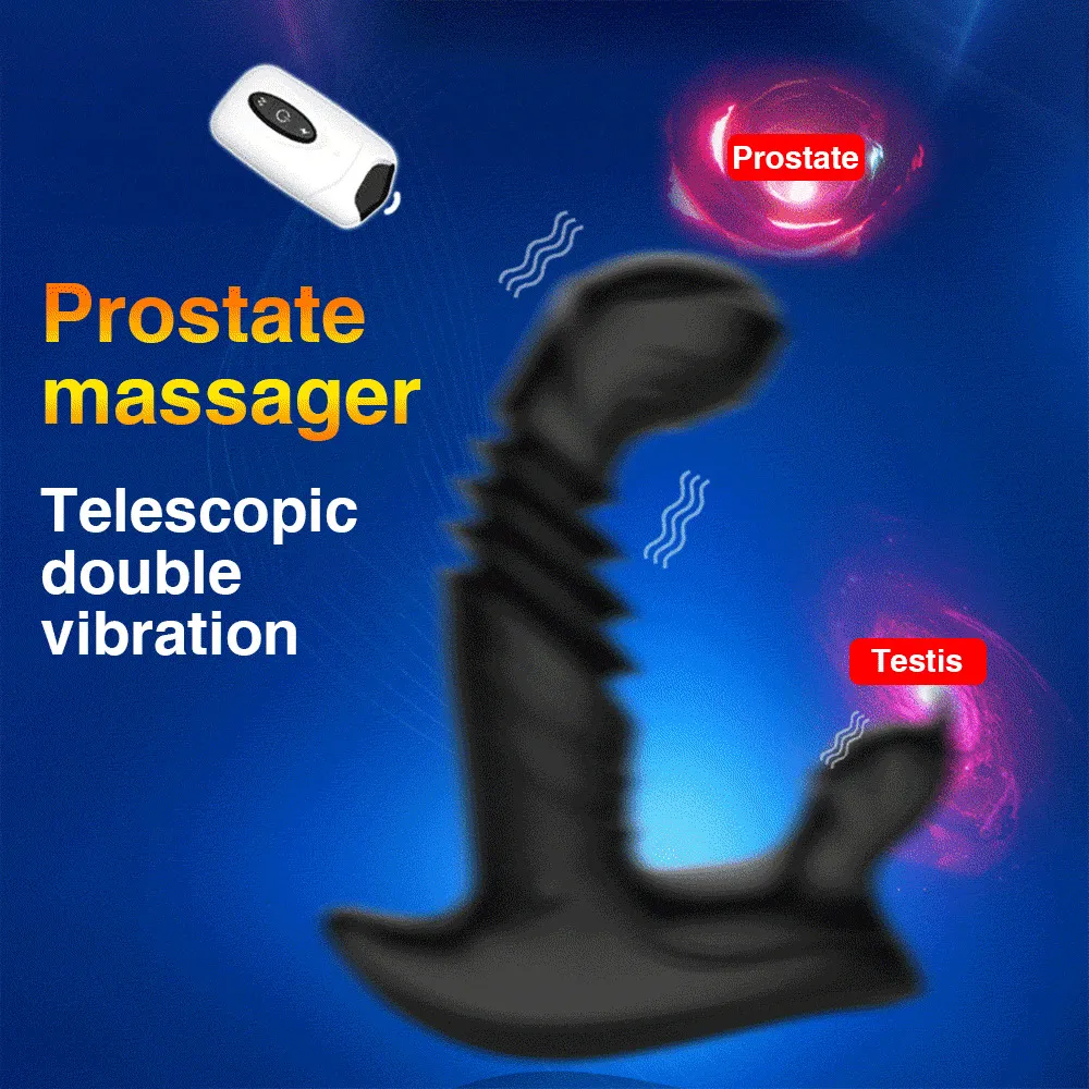Butt Automatic Telescopic Vibrator For Men Wireless Remote Control Male Prostate Massager Dual Motor Anal Plug Sex Toy Y200421