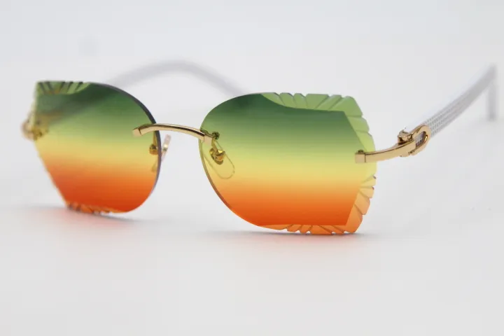 Nouveau populaire lentille sculptée optique 8200762A lunettes de soleil sans monture unisexe mélange de métal blanc importation lunettes de planche de haute qualité lunettes de soleil2964