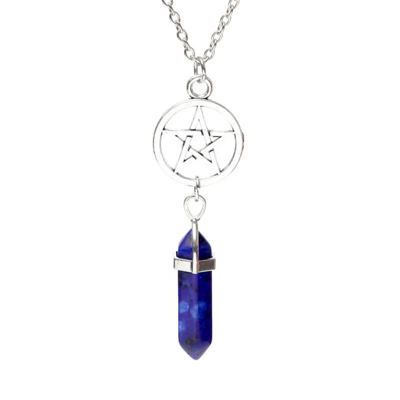 Collane con ciondolo Chakra naturale Pietre preziose Gioielli di moda Forma di proiettile Cerchio Collana con ciondolo in cristallo di quarzo da donna a cinque stelle ragazze Lady