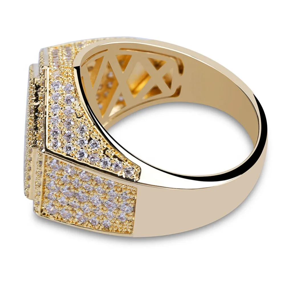 Hip Hop Fashion Men's Ring Gold Silver Gold Glitter Micro Pillow Cubic Zirconia Geometric Ring Size 7-13228r