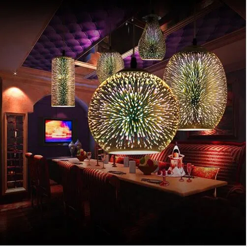 Moderne 3D kleurrijke Noordse sterrenhemel Hanging Glass Shade Hanglamplampen E27 LED voor keukenrestaurant Woonkamer1963