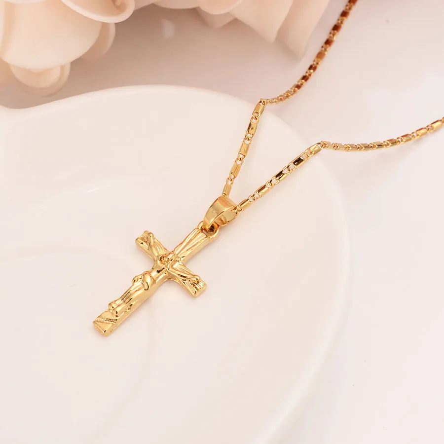 Halsband hänge 22 k 23 k 24 k thailändskt baht gul fast fint guld gf inri juses crucifix kristendomsmycken för kvinnor169v