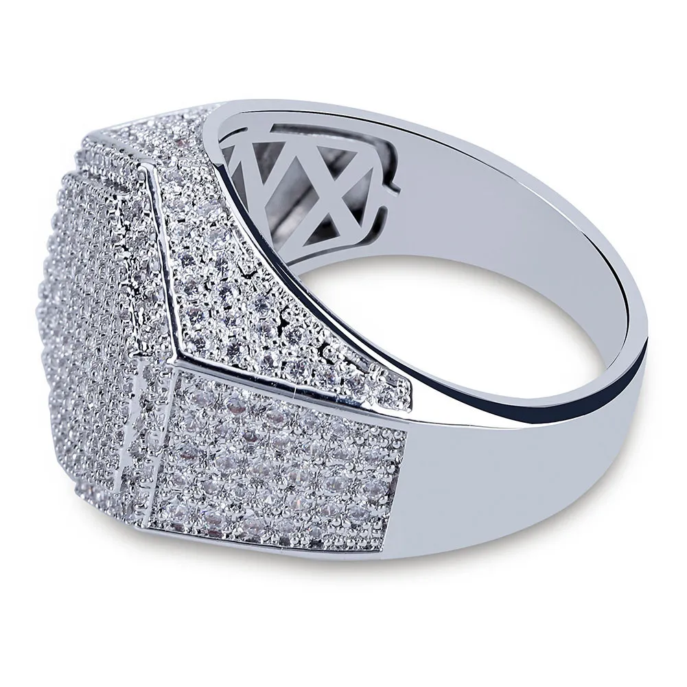 Hip Hop Cube Diamond Koper Goud Zilver Plated Iced Out Micro Pave Cubic Zirkoon Ring voor Heren Vrouwen Sieraden Rings3046
