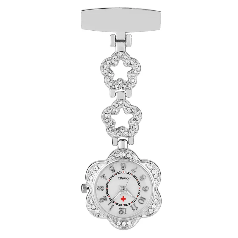 Montre d'infirmière en acier inoxydable, argent, or Rose, cœur médical, fleur, diamant, Design, docteur, Fob, montres de poche à Quartz, pendentif, horloge 250f