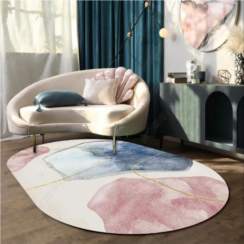 Tapis de sol ovale en velours cristal minimaliste moderne, tapis de sol antidérapant pour salle de bain, salon, chambre à coucher, décoration de maison, 2131