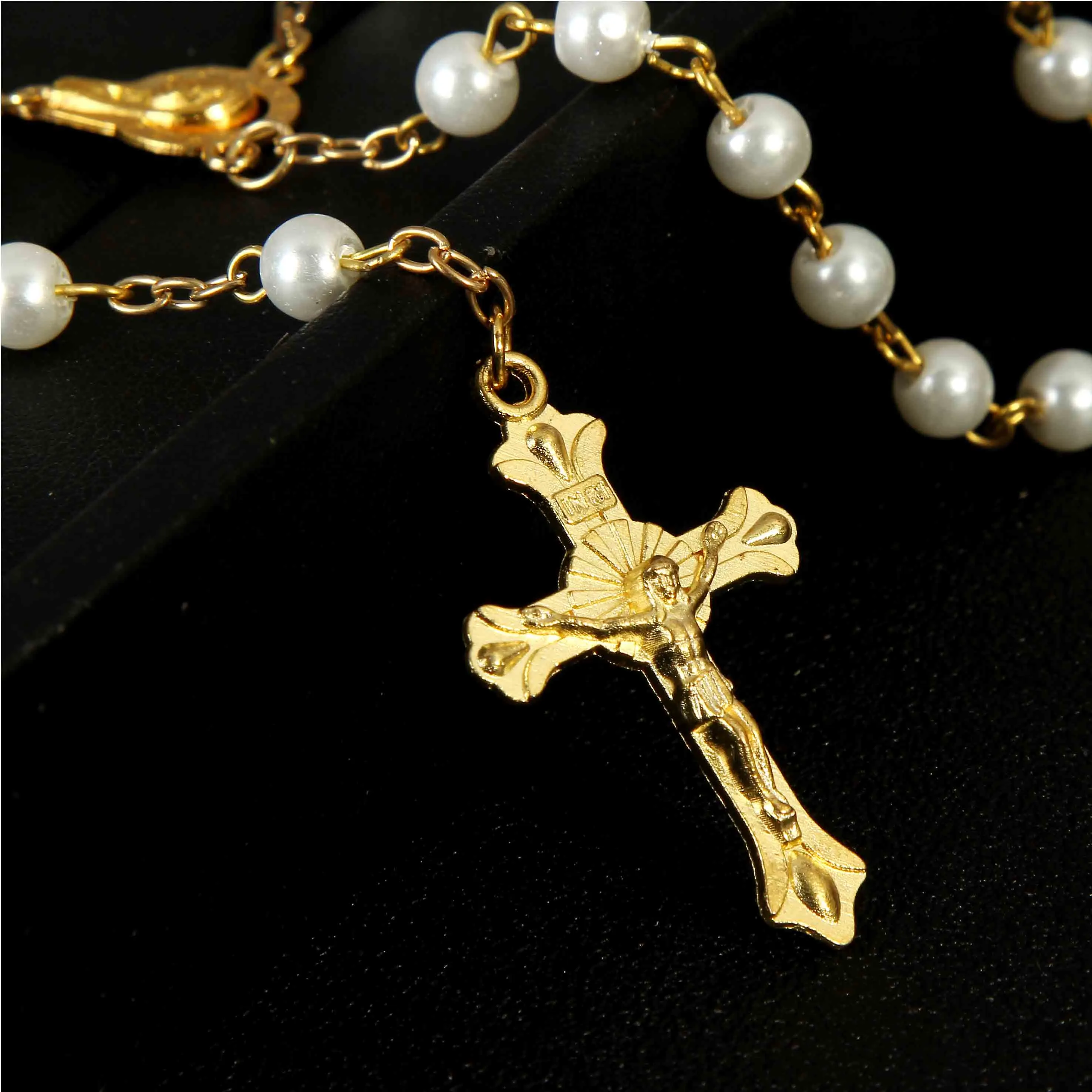 6mm católico de ouro branco de ouro de ouro Rosário Baby Communion Baptism Religion290O