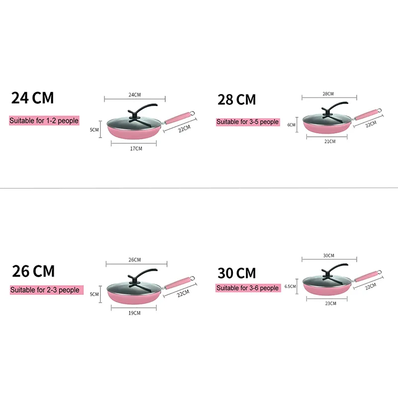 24 26 28 30 cm Antihaft-gesunde Bratpfanne, kein Ölrauch, Potgas-Herd, Kochgeschirr, allgemeiner Grill, rauchfreie Küche, Kochpfanne 1900