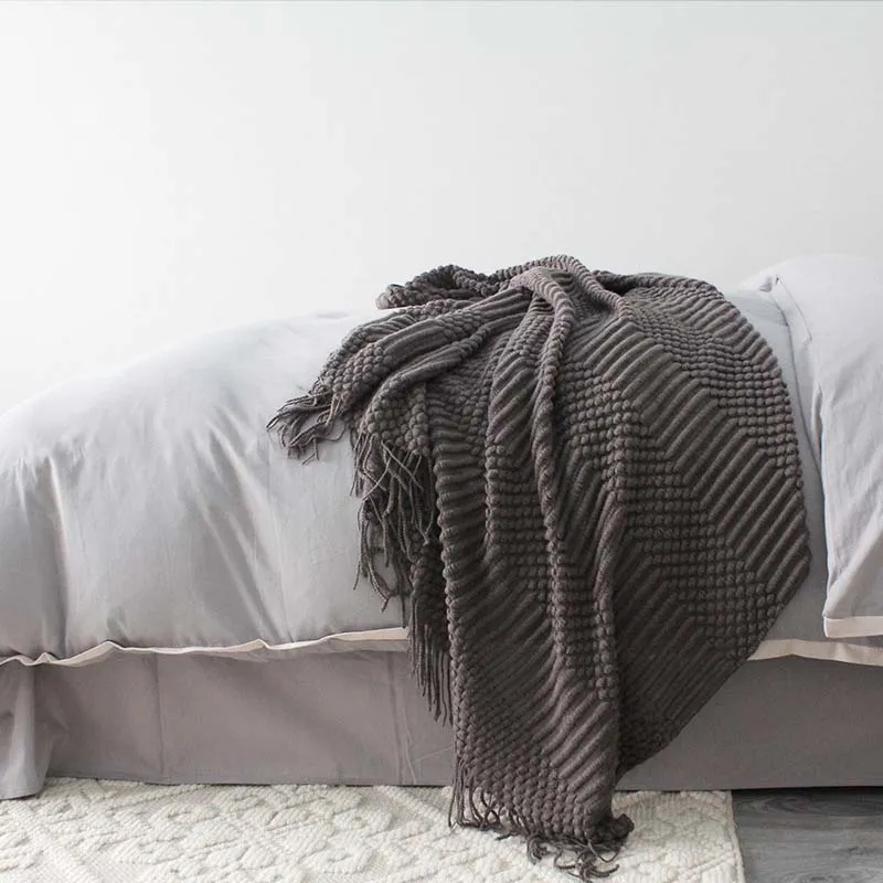 Лето-весна вязаные одеяла для кондиционера ворсовые одеяла в скандинавском стиле сплошной цвет хаки-серое одеяло для кровати, дивана250j