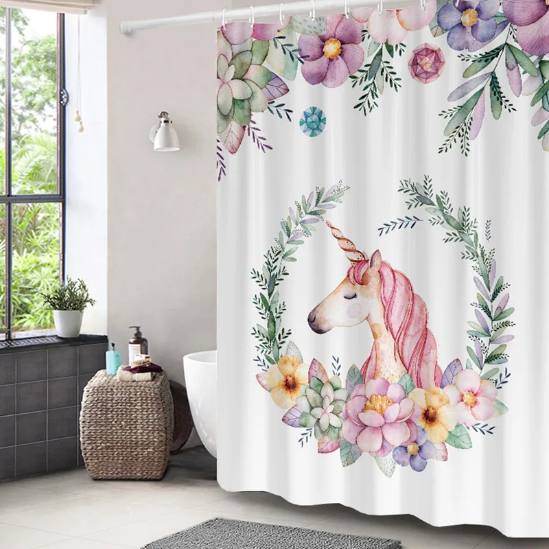 Tenda da doccia modello unicorno Tende da bagno impermeabili Tenda da bagno in poliestere di alta qualità la decorazione domestica210q
