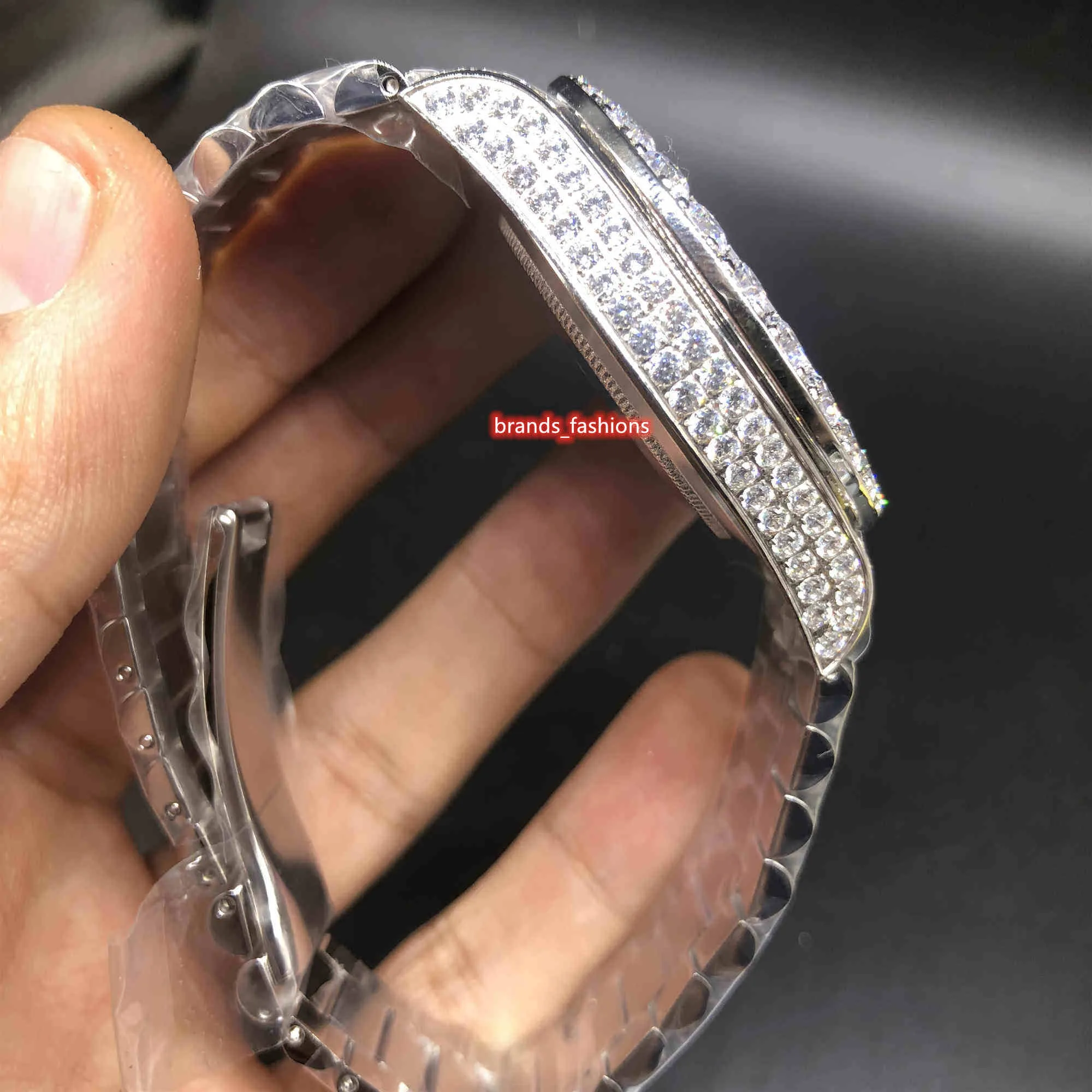 Automatisk mekanisk herr modeklocka Diamond Face Watch Pong Set diamant armbandsur rostfritt stål diamantklockor242c