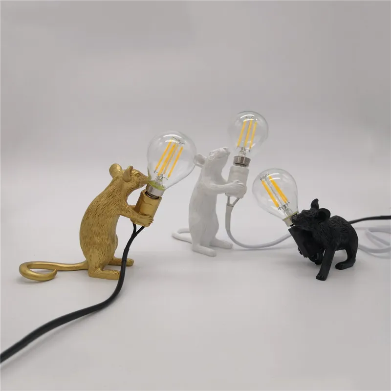 Criativo resina animal rato rato lâmpada de mesa pequeno mini mouse bonito led luzes da noite decoração para casa luzes lâmpada cabeceira ue au eua reino unido 244d