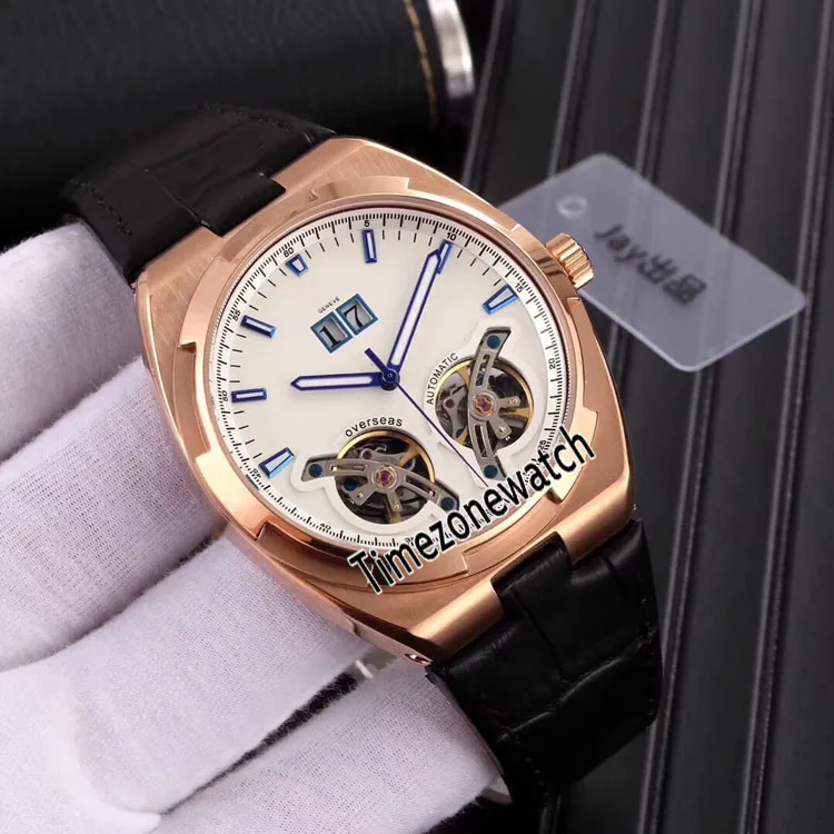 Nowy zagraniczny wielki data stalowa podwójna turbillon Blue Dial Automatyczne męskie zegarek niebieskie skórzane paski GENTS Watches Wysokiej jakości 8 209s