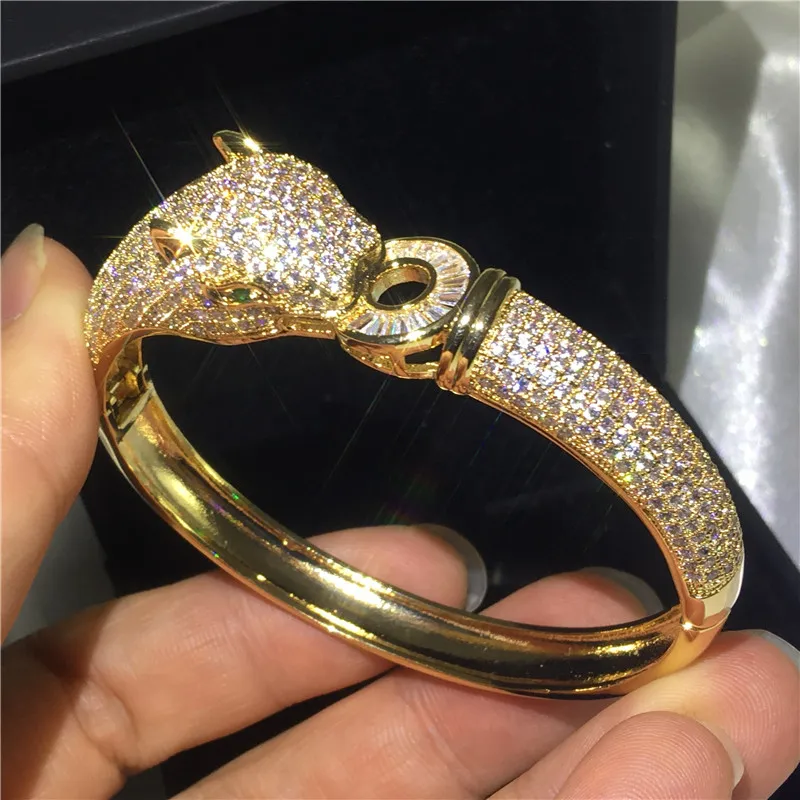 Vecalon Luxury Leopard Bangle Micro Pave Cubic Zirconia Yellow Gold Fill Bracet Bangle for Womens WeddingアクセサリーG253U
